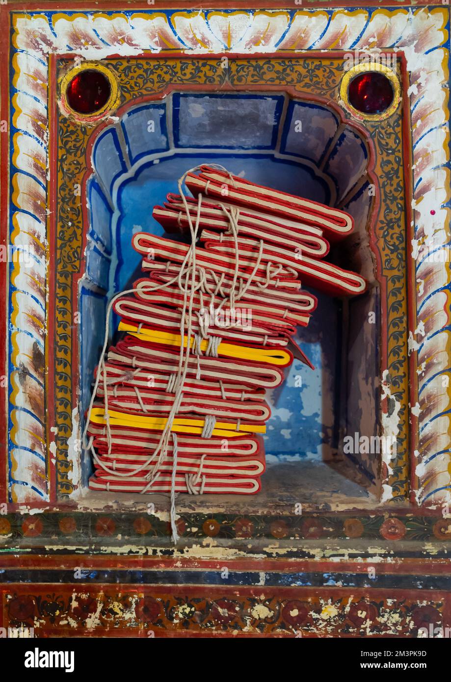 Vecchi libri di conto, Rajasthan, Mandawa, India Foto Stock