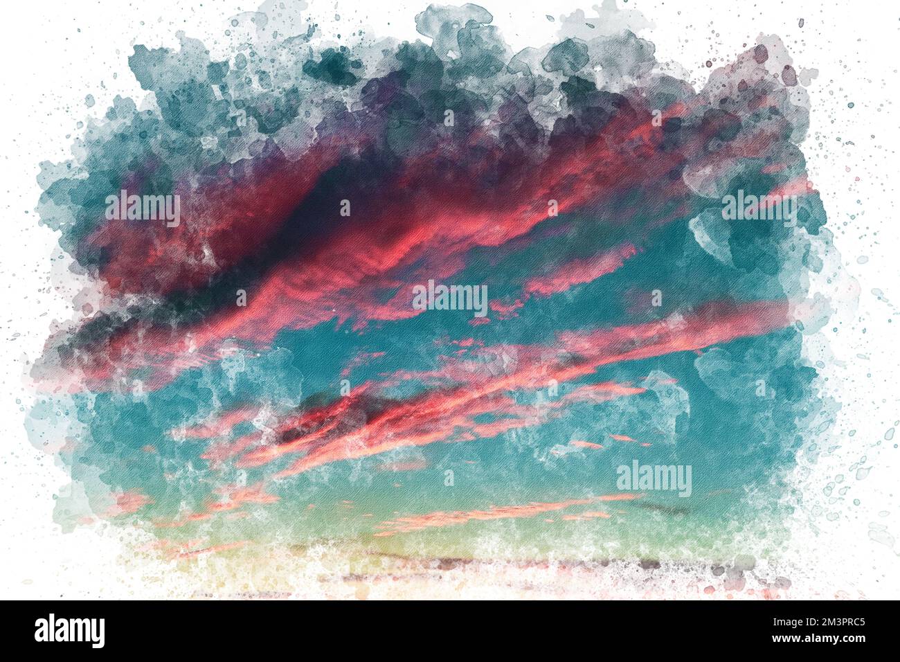 Acquerello di cielo tramonto. Bella illustrazione di acquerello del cielo. Arte artistica Foto Stock