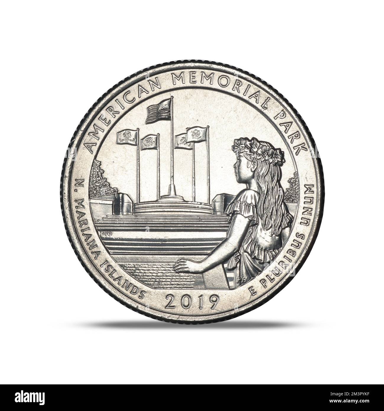 25 centesimi 2019 American Memorial Park su sfondo bianco Foto Stock