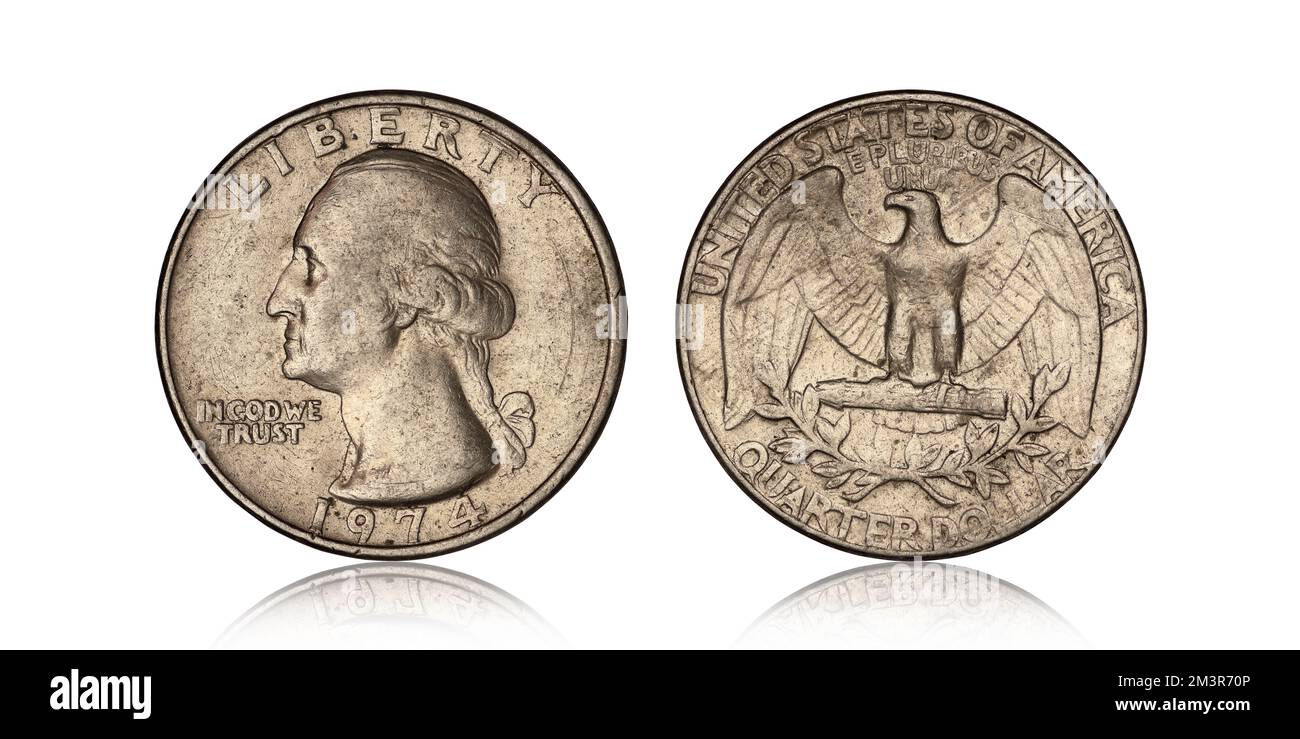 moneta americana da $1974 su sfondo bianco Foto Stock