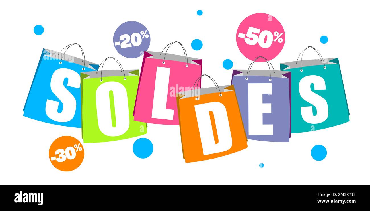 Vendita francese shopping borse illustrazione - vendita banner tema Foto Stock