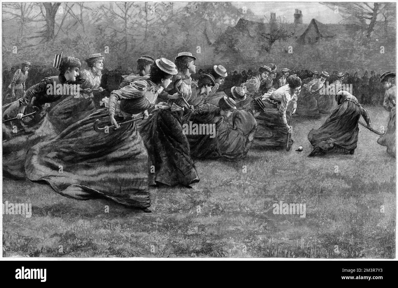I membri di Un Ladies Hockey Club at Play. Data: 1894 Foto Stock