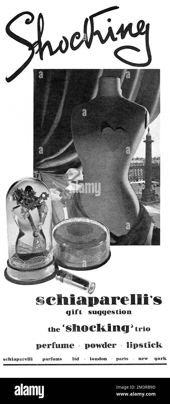 Pubblicità per i prodotti "scioccanti" di Elsa Schiaparelli Foto Stock