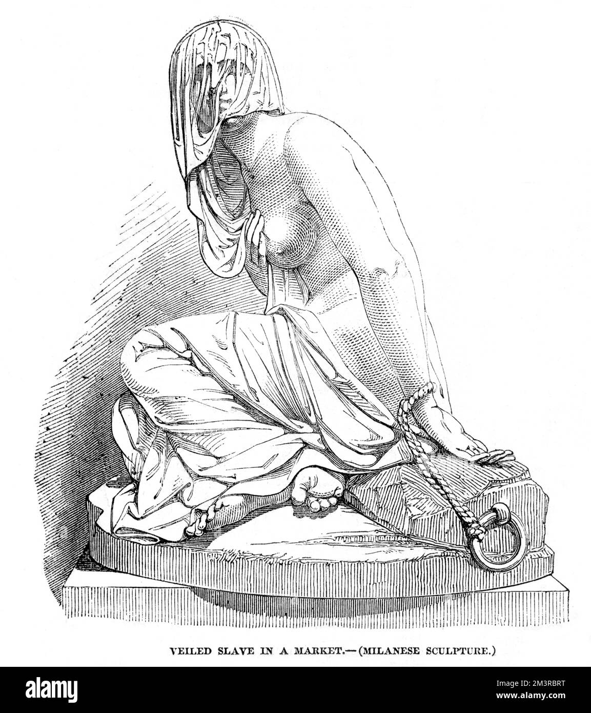 Il Circassio veilò schiavo nel mercato degli schiavi a Costantinopoli, una scultura di R Monti, esposta alla Grande Mostra, Palazzo di Cristallo, 1851. Data: 1851 Foto Stock