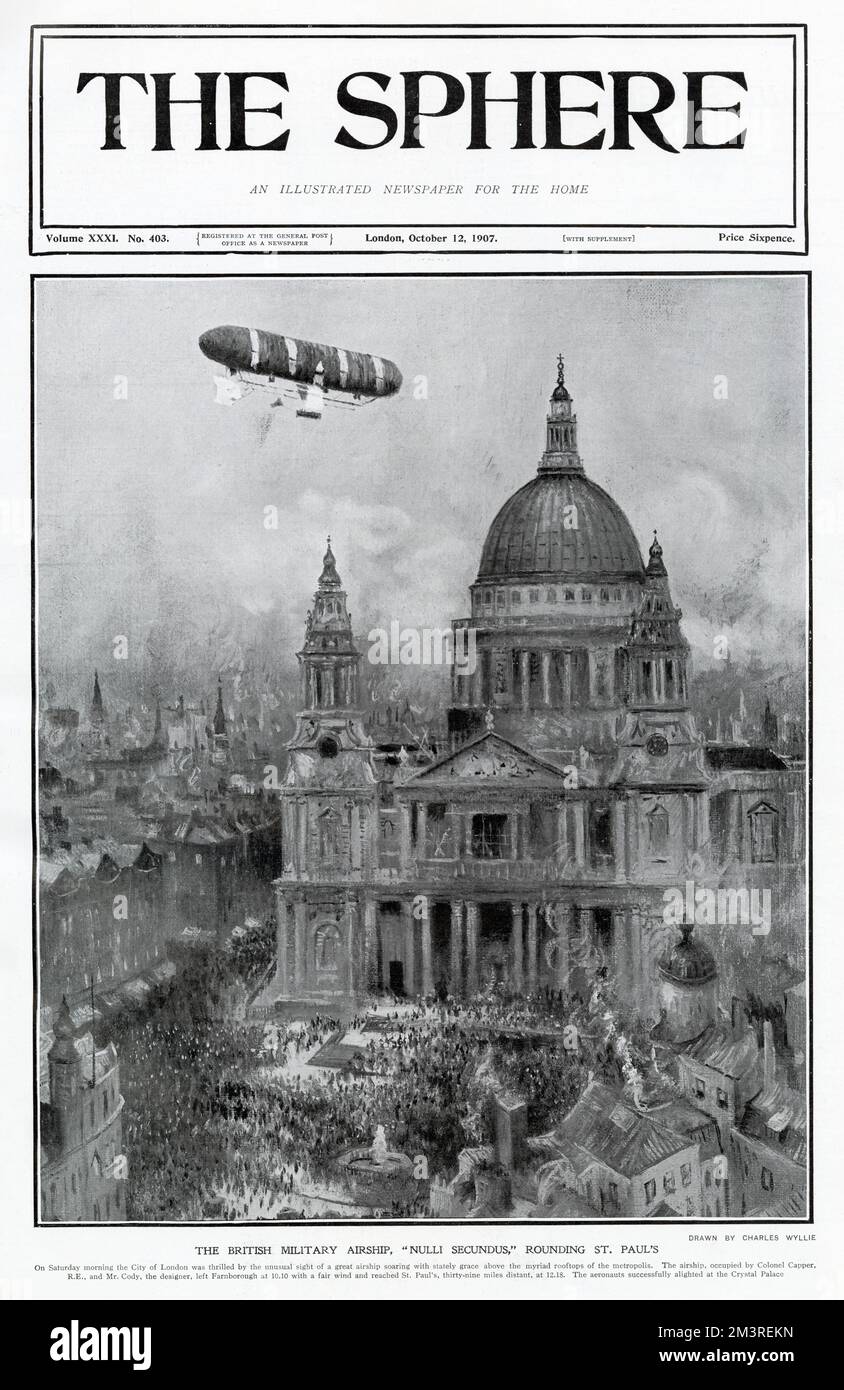 Dirigibile Nulli Secundus in volo su Londra 1907 Foto Stock