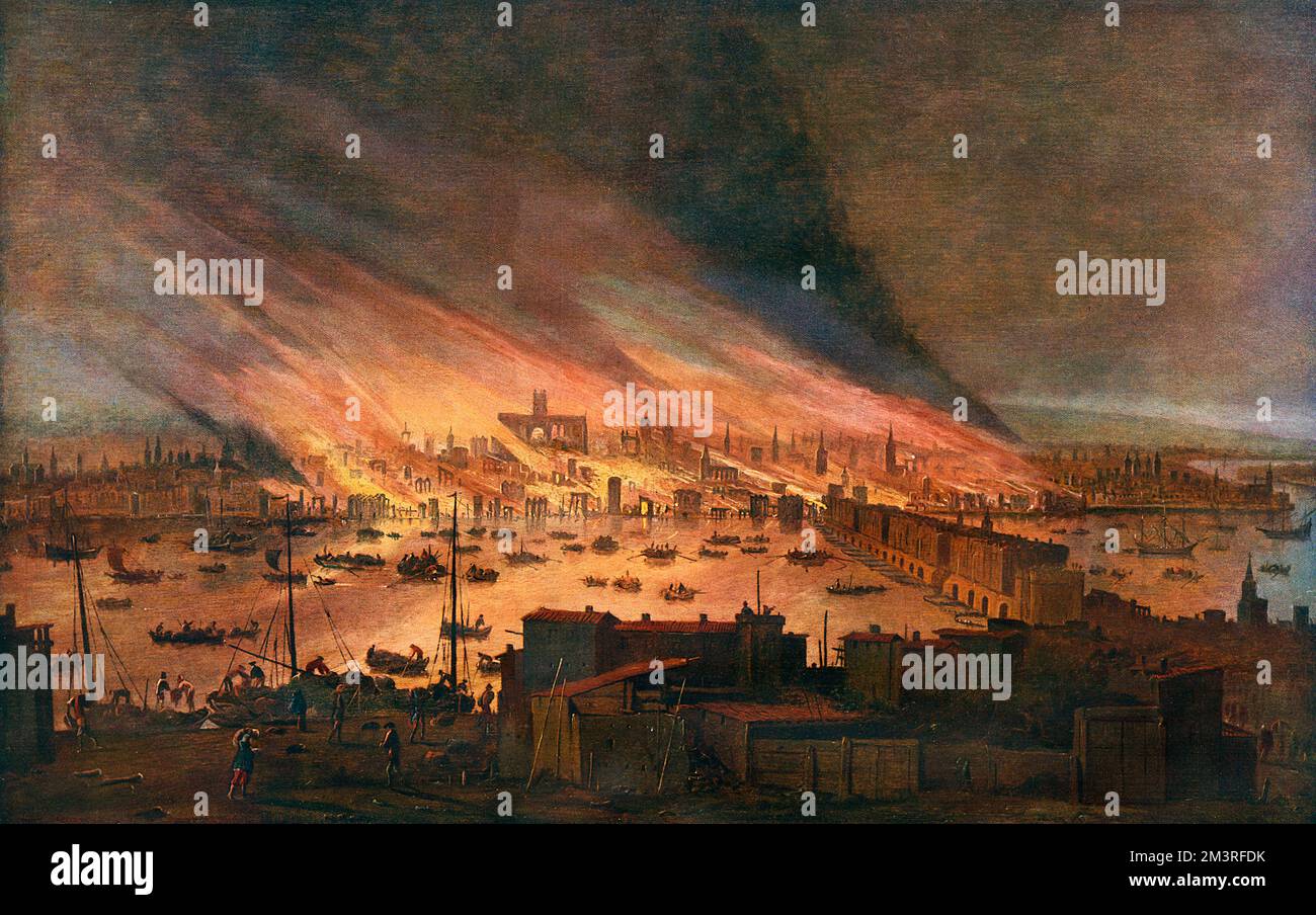 Il grande incendio di Londra, 1666 di Thomas Wyck Foto Stock