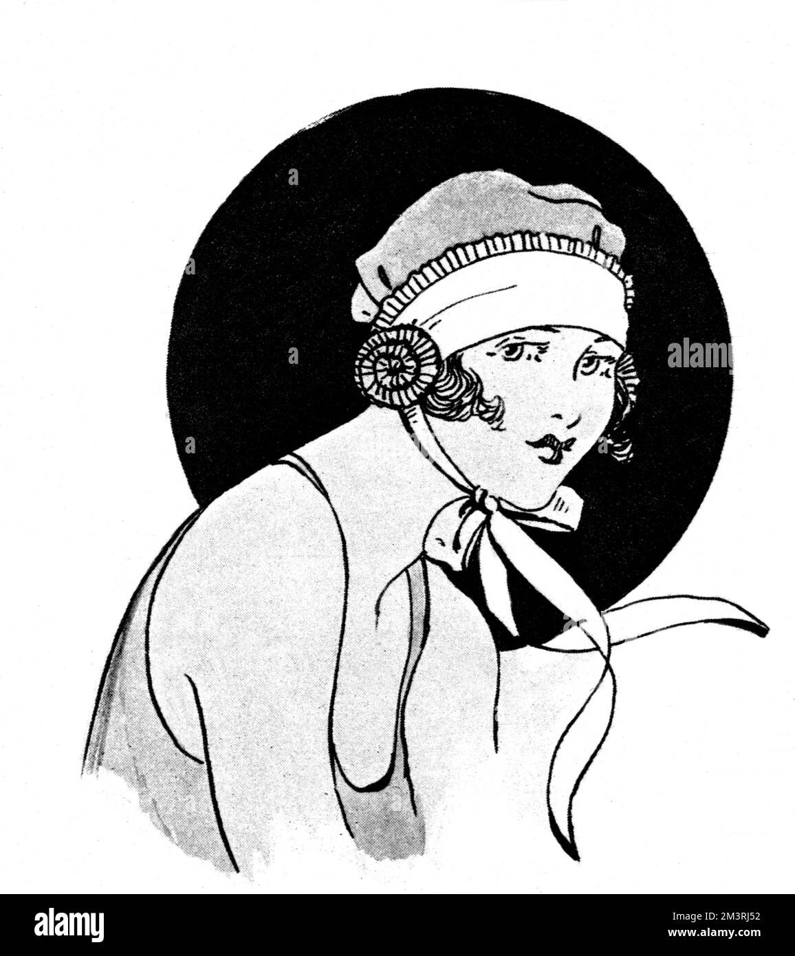 Una giovane donna alla moda che indossa un berretto da bagno in gomma rosa "deliziosamente demure" con streamer bianchi e fronte posteriore di Marshall &amp; Snelgrove, Oxford Street, Londra. Data: 1923 Foto Stock