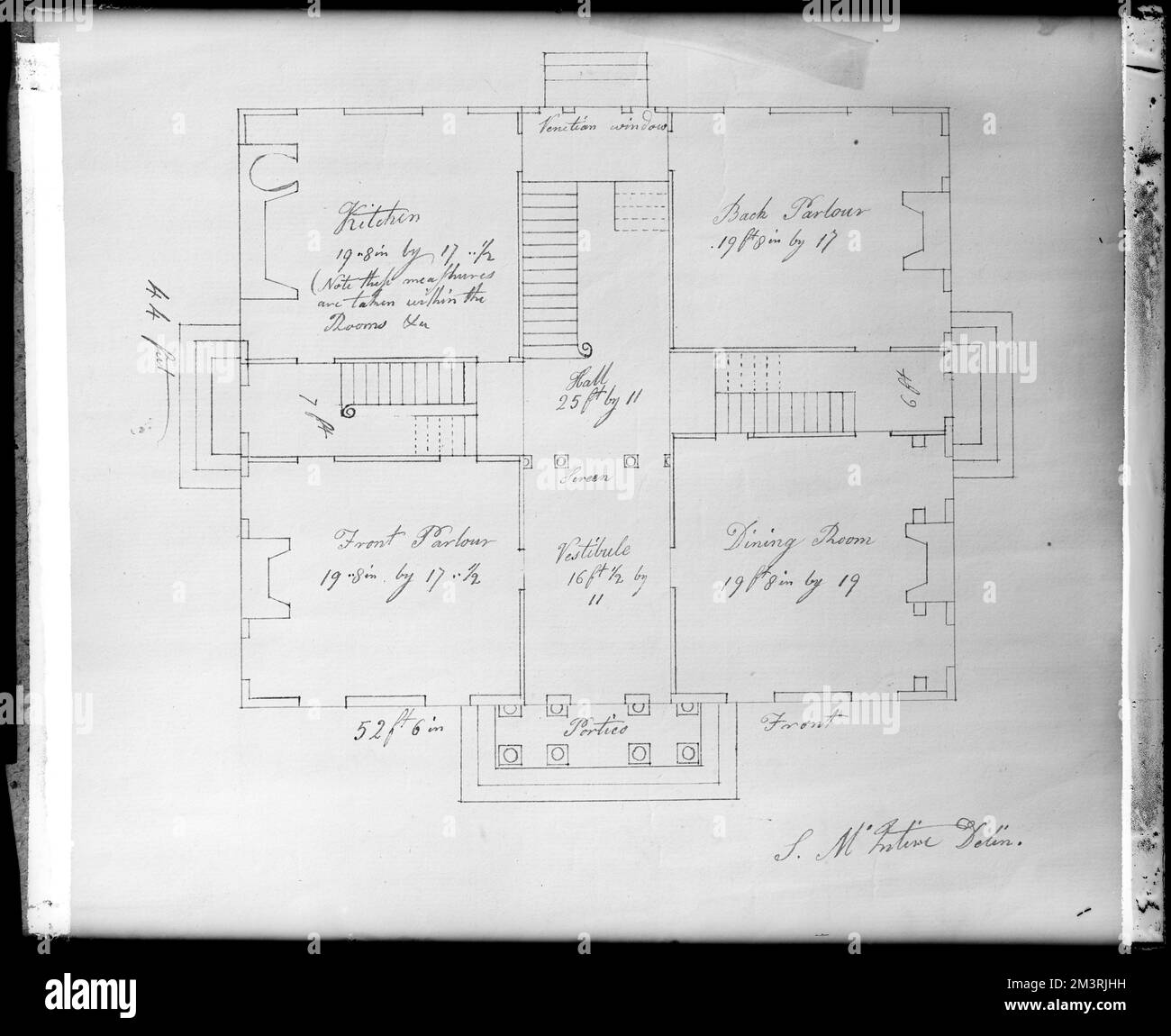 Salem, 96 Derby Street, mappe e piani, piano con la firma di McIntire su di esso per la Elias Hasket Derby House , Case, piani, Derby, Elias Hasket, 1739-1799. Frank Cousins Collezione di negativi in lastra di vetro Foto Stock