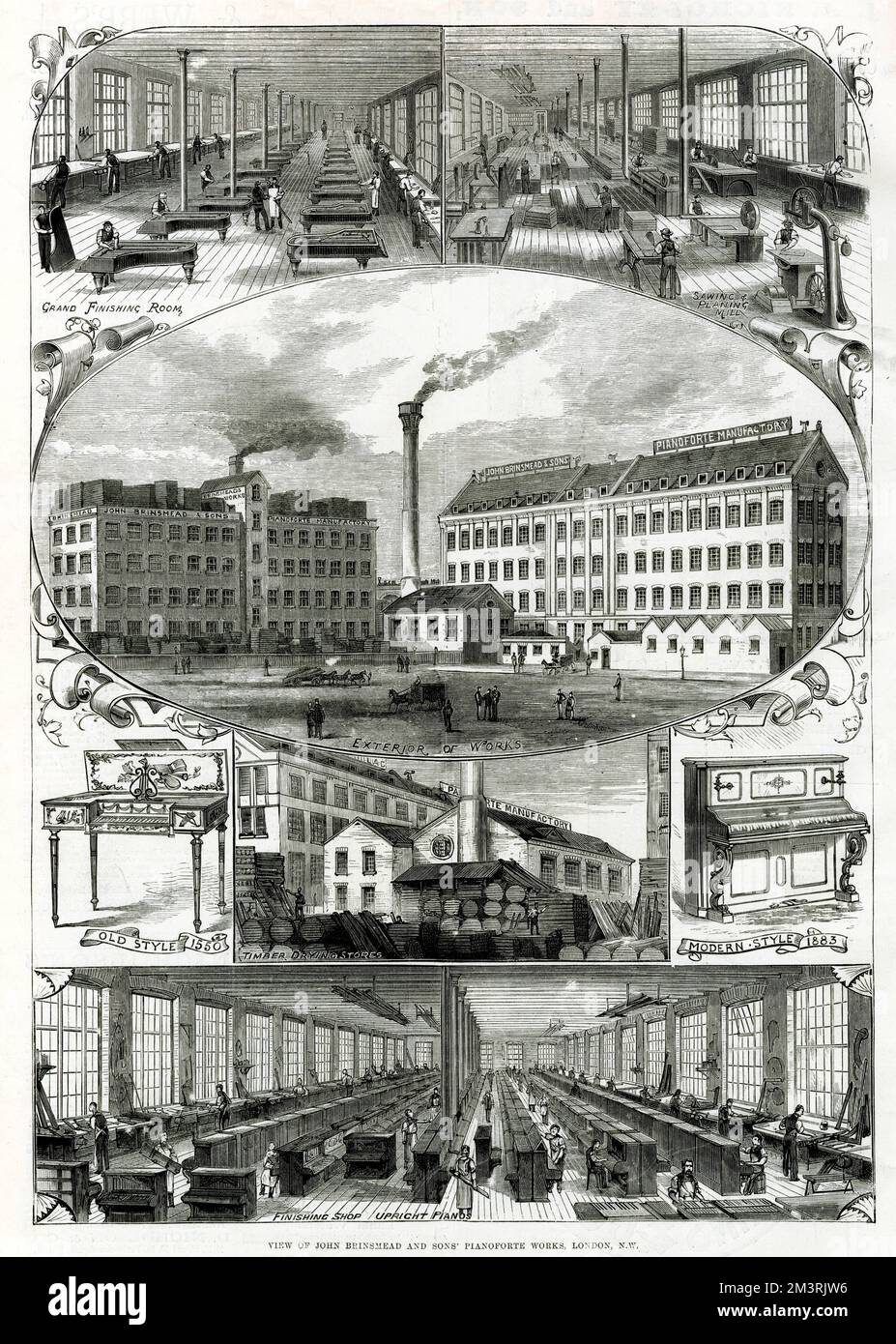 John Brinsmead & Sons piano Works 1883 Foto Stock