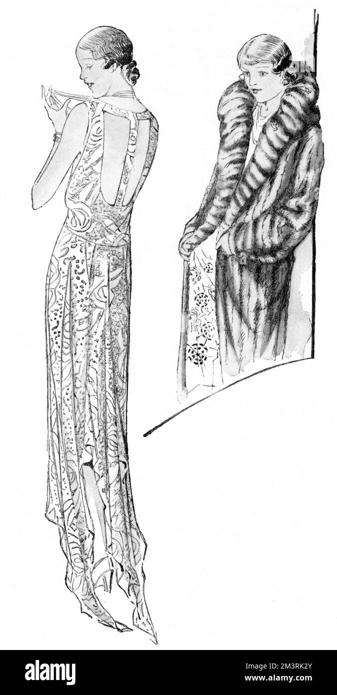 Abito da sera e cappotto di pelliccia Foto Stock