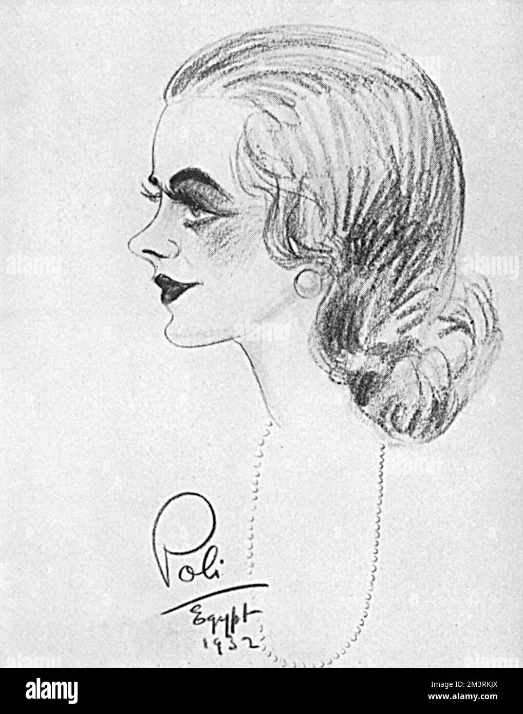 Margaret Whigham, più tardi la signora Charles Sweeney poi la duchessa di Argyll (1912-1993) come la 3rd moglie del Duca 11th. La maggior parte fotografata società bellezza del suo giorno. Qui in caricatura da poli durante un recente tour del Cairo dove si incontrò e si fidanzò con il conte di Warwick. In seguito avrebbe chiamato il matrimonio. Data: 1932 Foto Stock