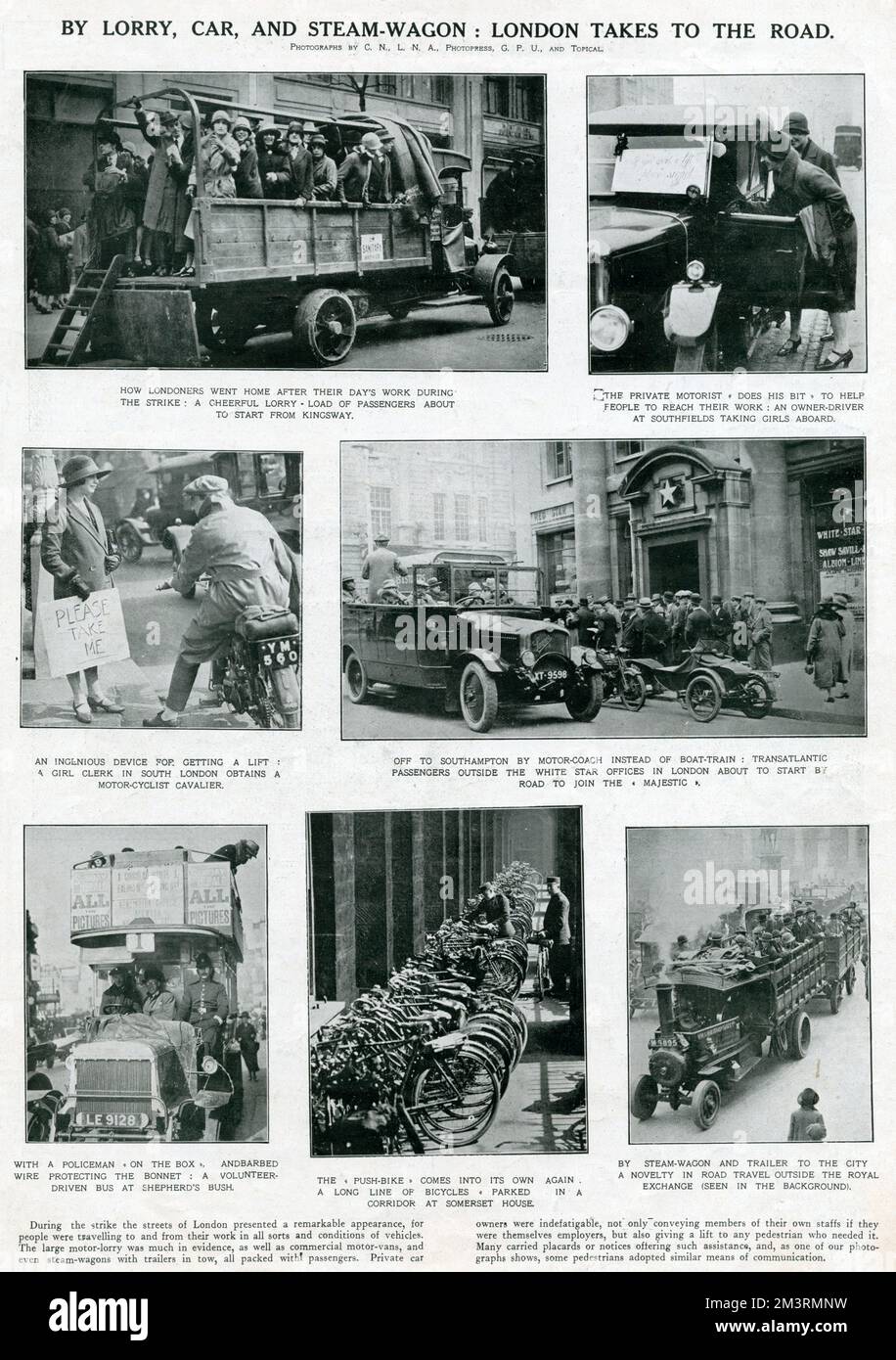 Fotografie che mostrano ai londinesi che trovano tutti i tipi di modi per spostarsi da e verso il lavoro durante lo sciopero generale del 1926 in Gran Bretagna. Maggio 1926 Foto Stock