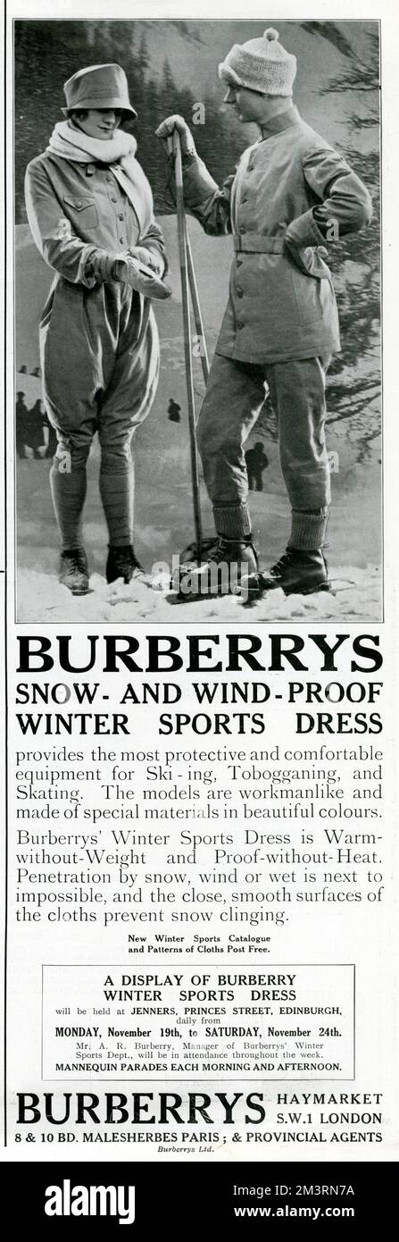 Pubblicità per i costumi da sci di Burberry 1923 Foto Stock