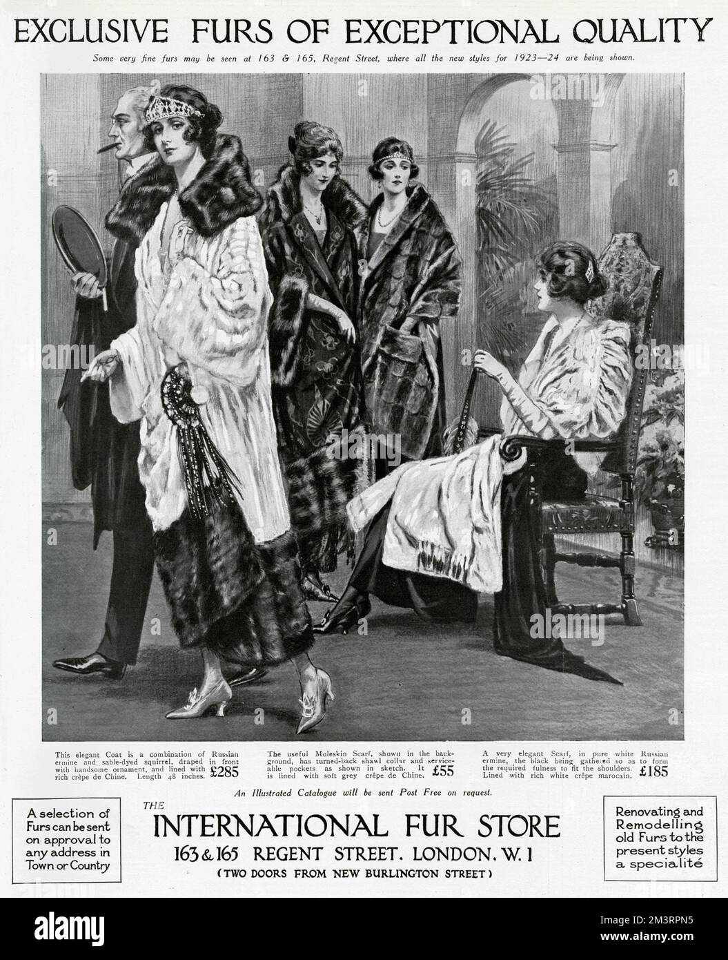 Pubblicità per International Fur Store 1923 Foto Stock