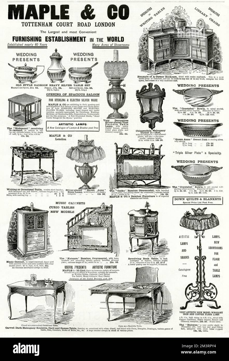 Pubblicità per Maple & Co Furniture 1895 Foto Stock