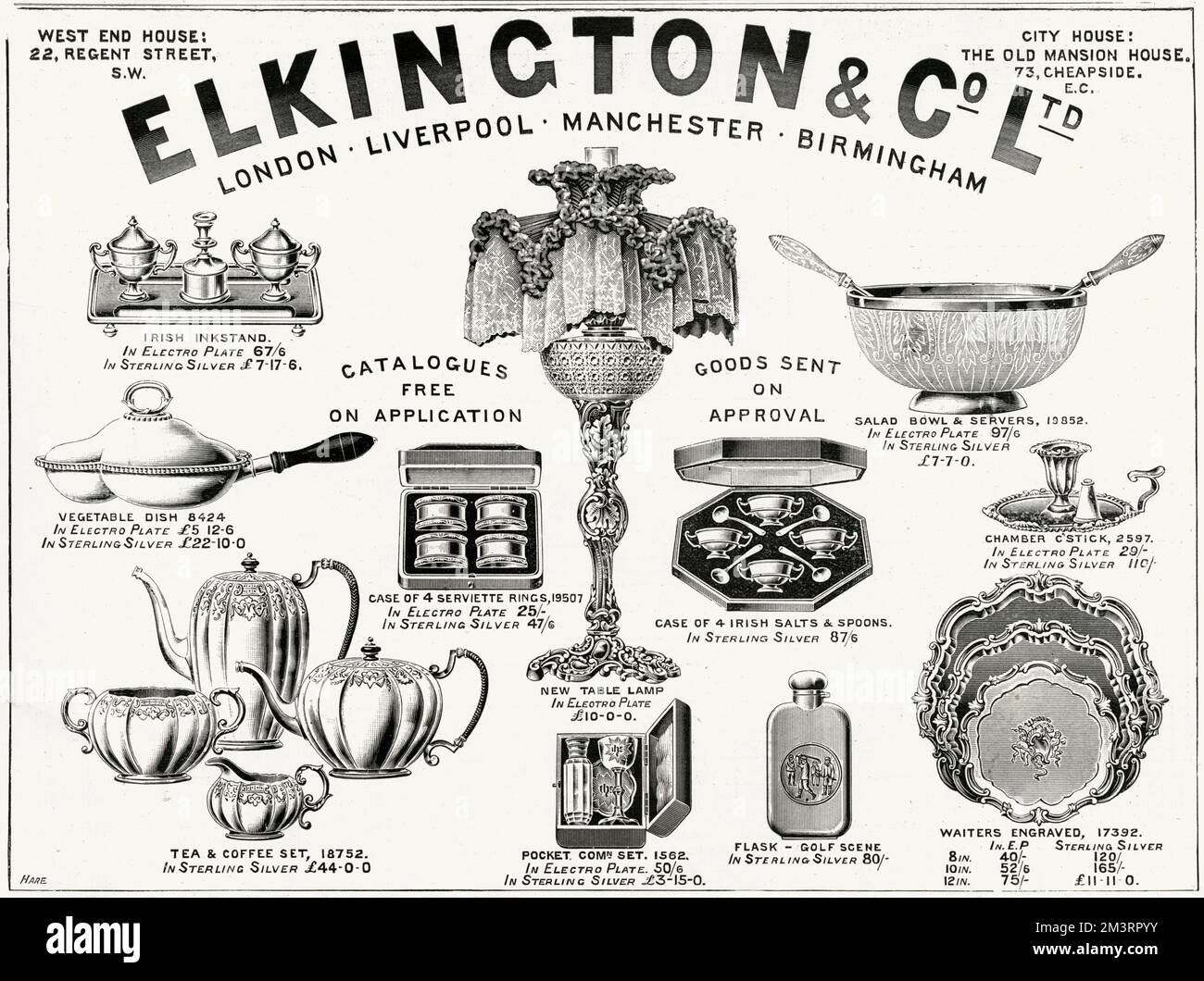 Pubblicità per Elkington & Co Victorian Items 1895 Foto Stock