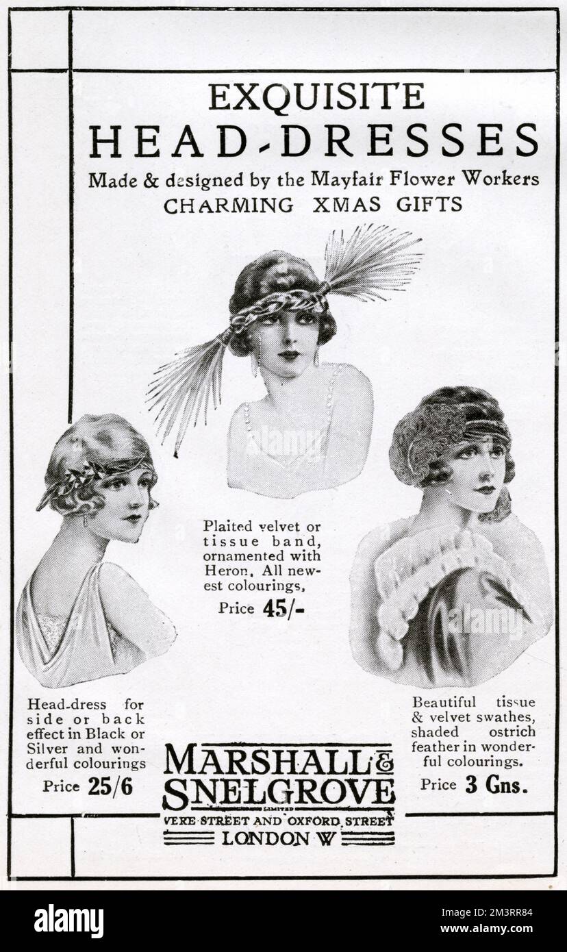 Pubblicità per Marshall & Snelgrove headdress 1922 Foto Stock