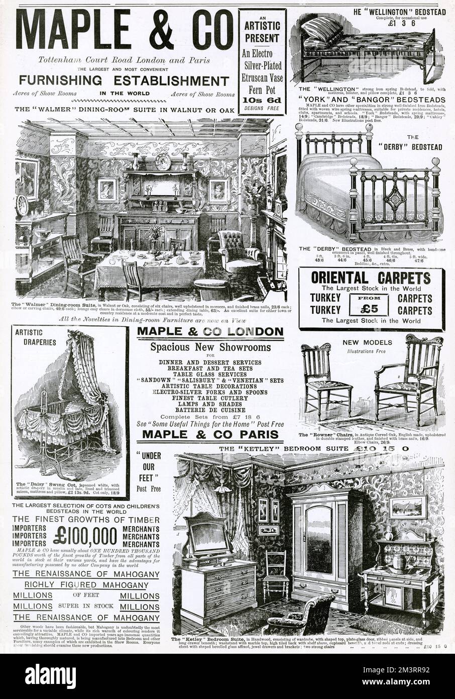 Pubblicità per Maple & Co Furnishing 1897 Foto Stock