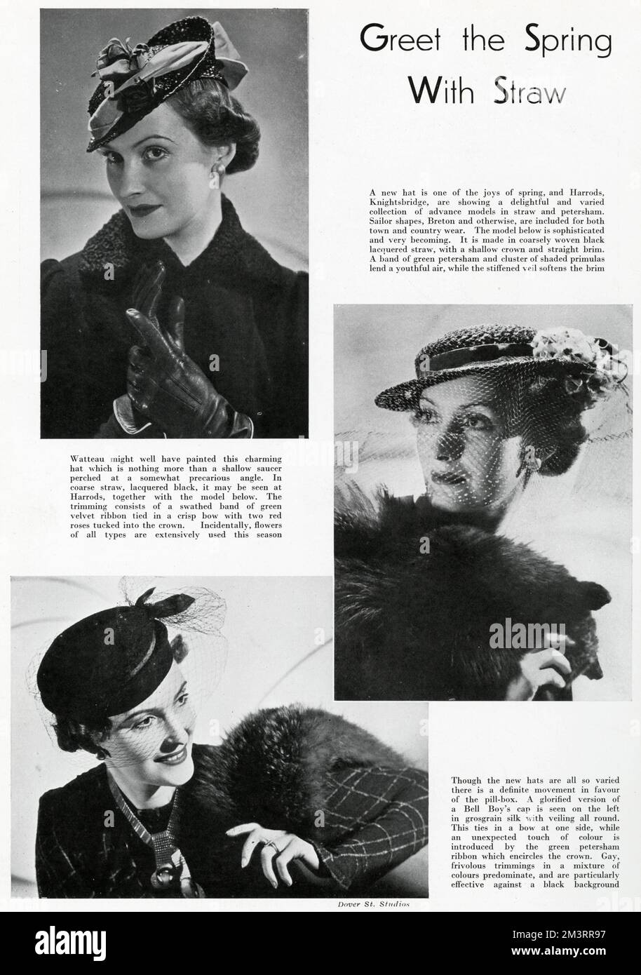 Tre modelli che indossano i nuovissimi modelli Spring in cappelli. Data: 1937 Foto Stock