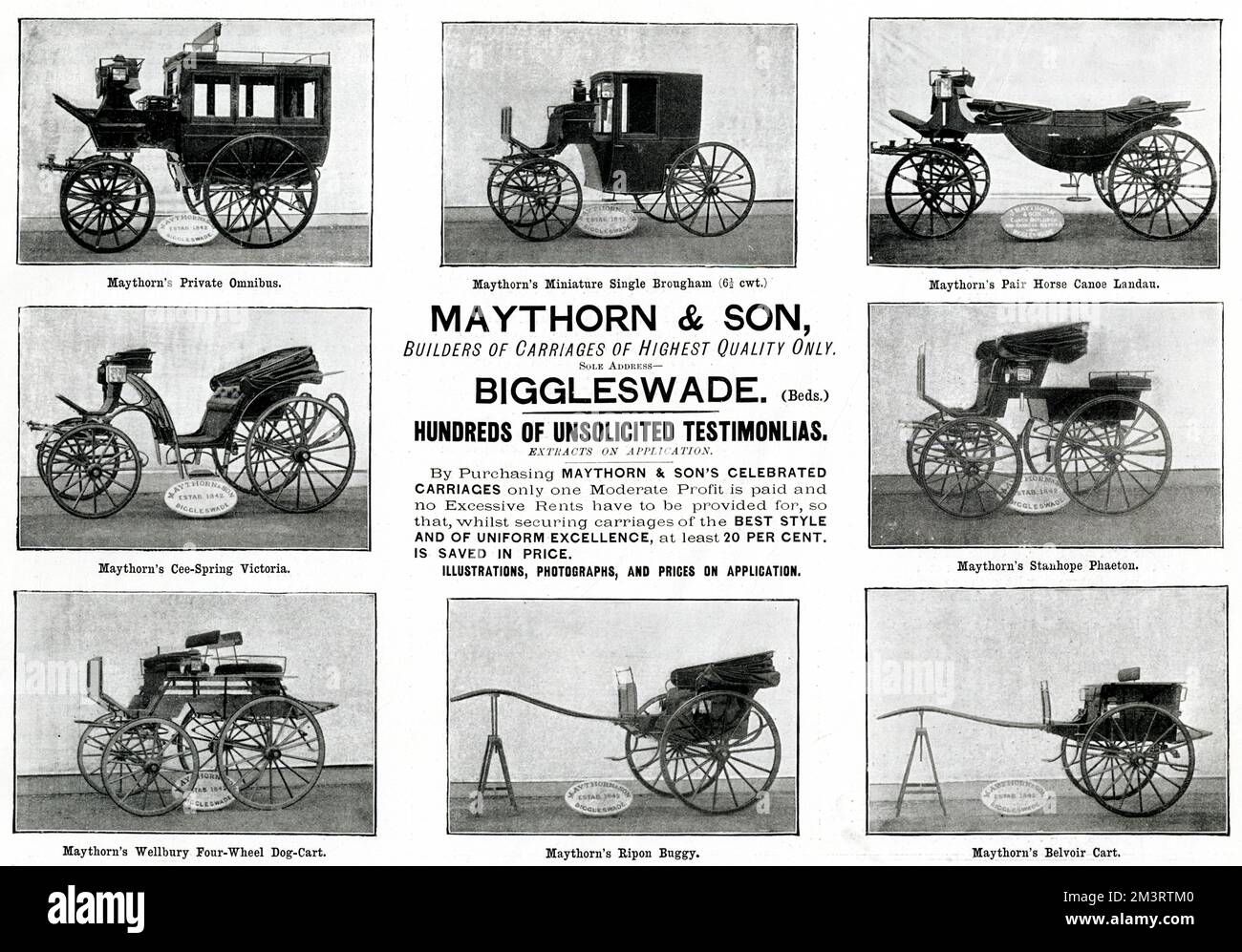 Pubblicità per Maythorn & Son, costruttori di carrozze 1897 Foto Stock