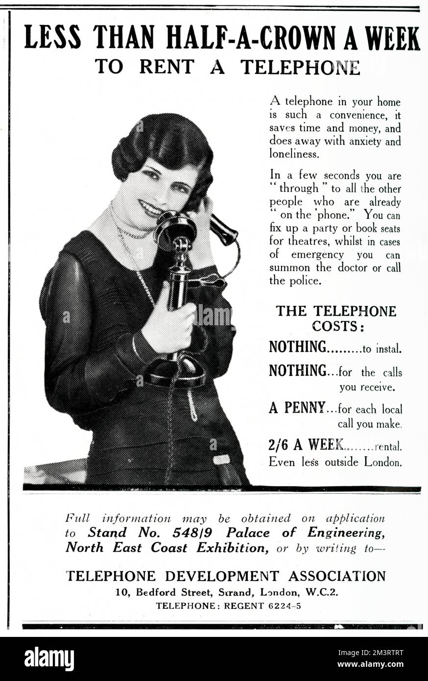 Pubblicità per Telephone Development Association 1929 Foto Stock