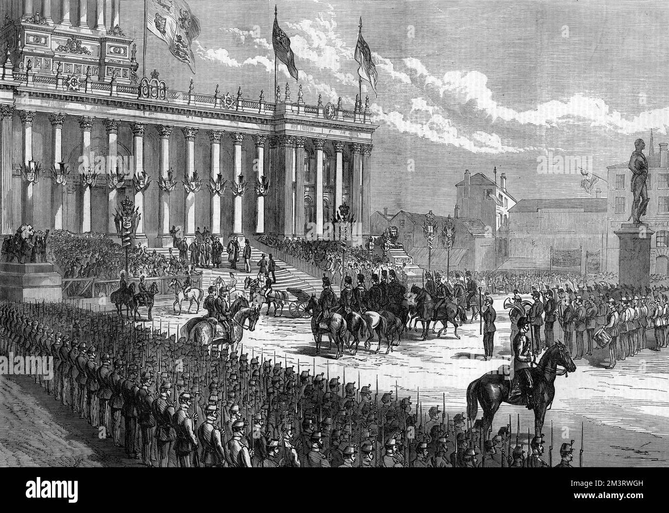 Il Principe Arthur, successivamente Duca di Connaught, arriva al municipio di Leeds durante una visita reale alla città nel settembre 1872. 1872 Foto Stock