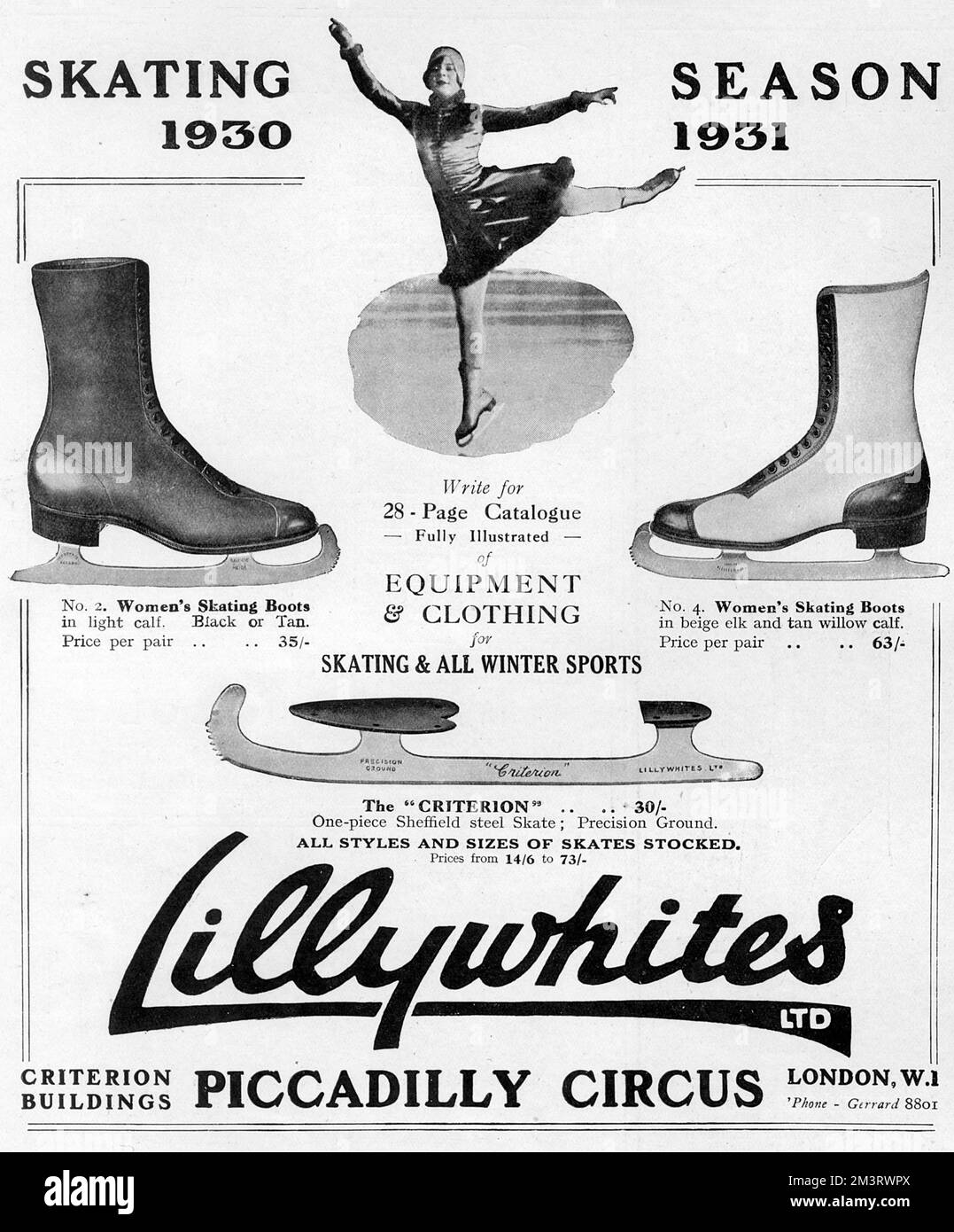 Pubblicità per gli articoli da pattinaggio Lillywhites 1930 Foto Stock