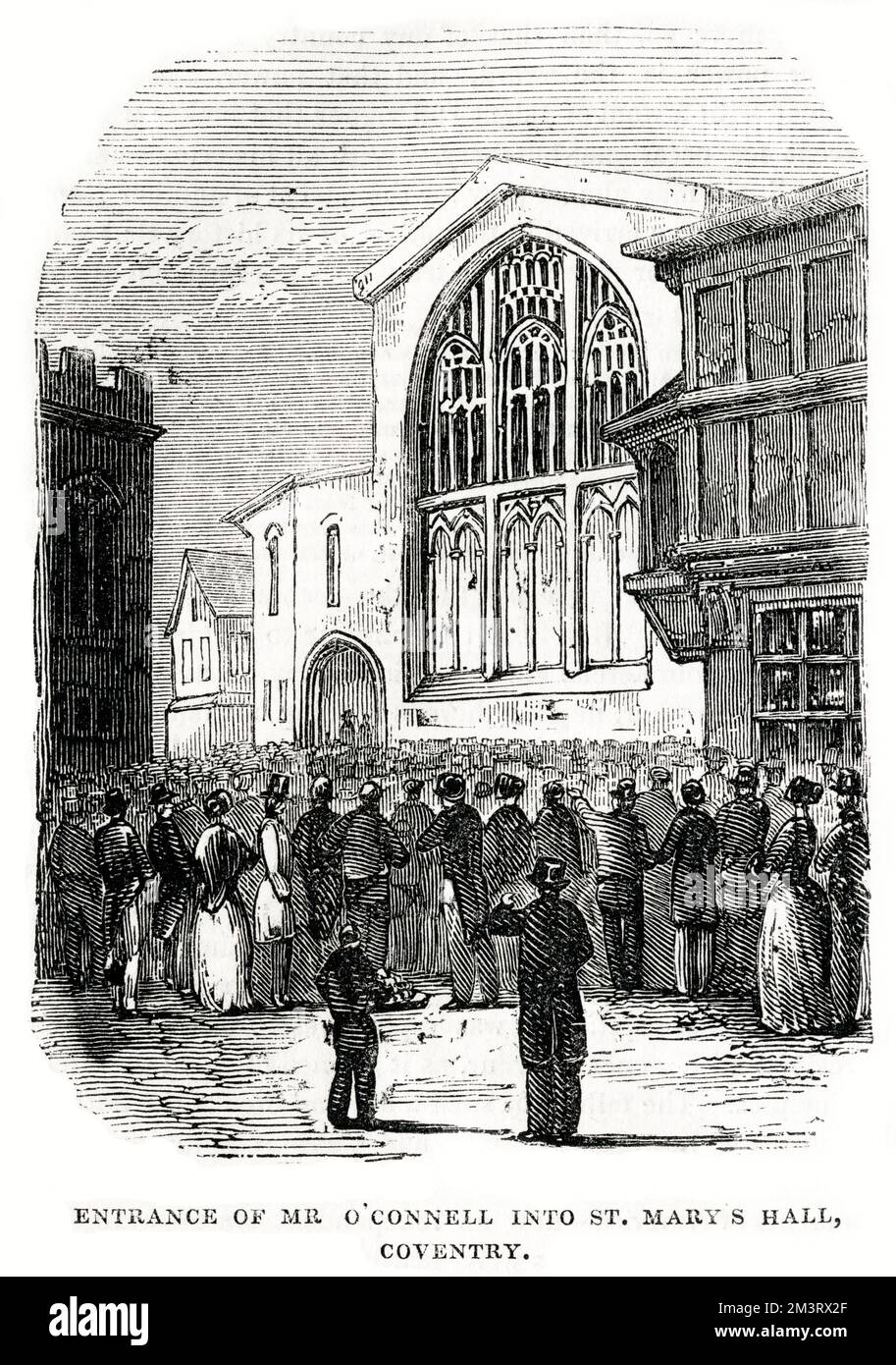 L'ingresso del sig. Daniel o'Connell (1775 - 1847), in St Mary's Hall, Coventry per un incontro per "considerare le lamentele dell'Irlanda". 1844 Foto Stock