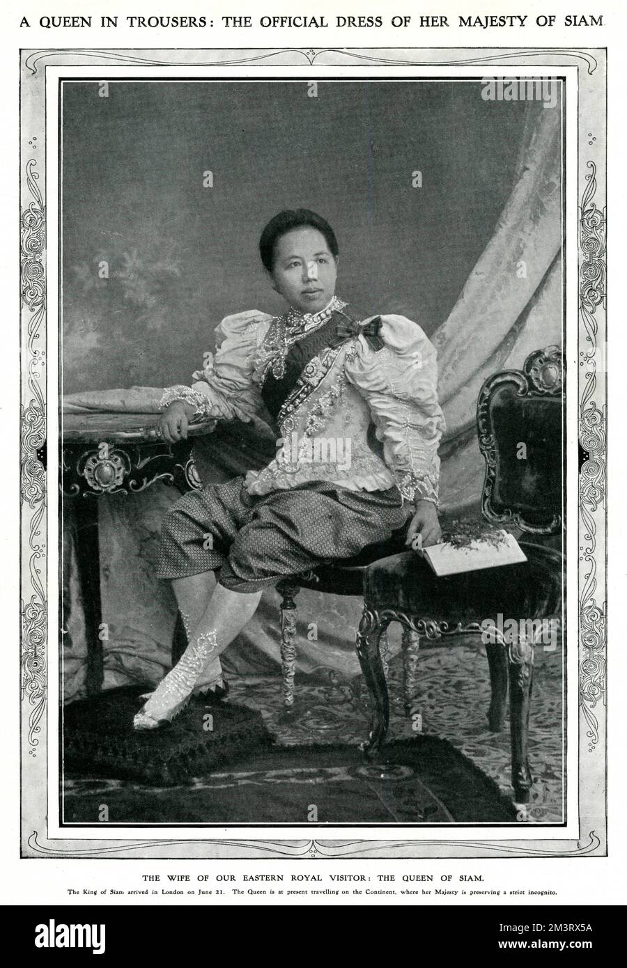 Una regina in pantaloni: Il vestito ufficiale di sua Maestà di Siam. La Regina del Siam, che viaggiava in incognito nel continente mentre suo marito, il Re del Siam, visitava Londra nel giugno 1907. Data: 1907 Foto Stock