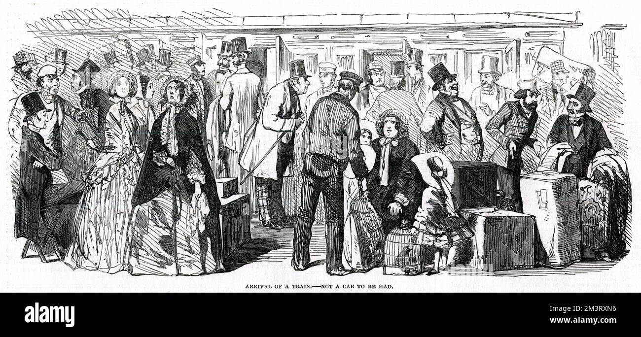 Arrivo di un treno, non di un taxi da avere. Data: 1853 Foto Stock