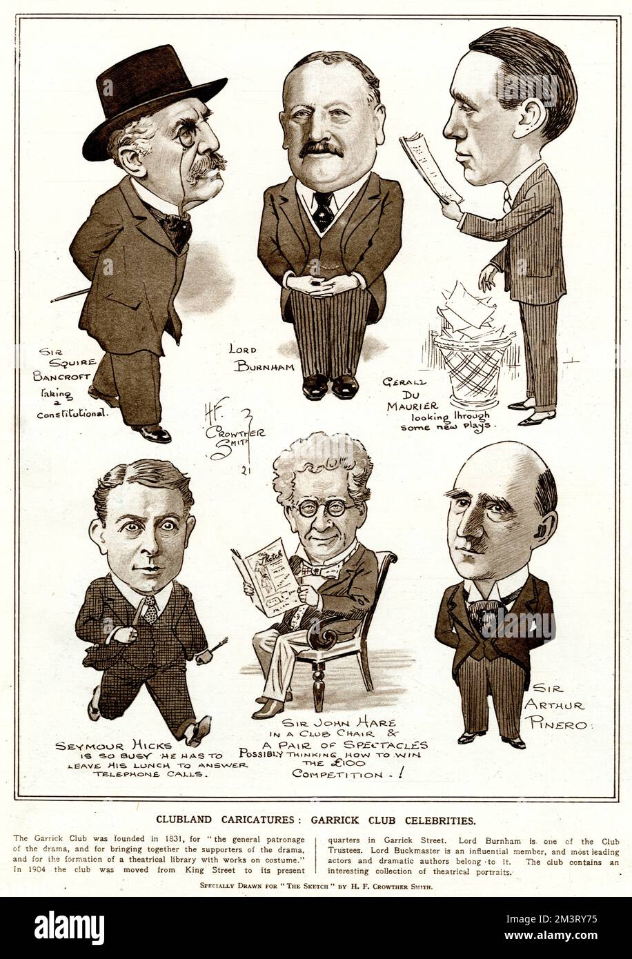 Caricature Clubland: Celebrità del Garrick Club Foto Stock