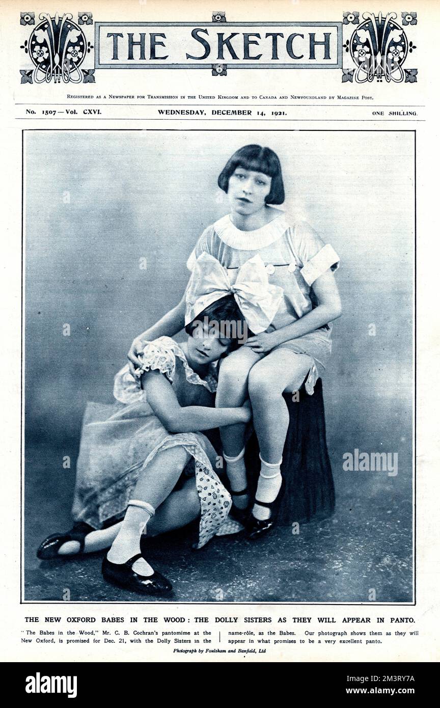 Le Sorelle Dolly hanno fotografato nei loro costumi per la nuova pantomima "i Babes in the Wood" di C B Cochran. Le sorelle Dolly hanno avuto un enorme successo a Londra e questo ruolo al New Oxford viene dopo le esibizioni nella League of Notions e "The Fun of the Fayre". Data: 1921 Foto Stock