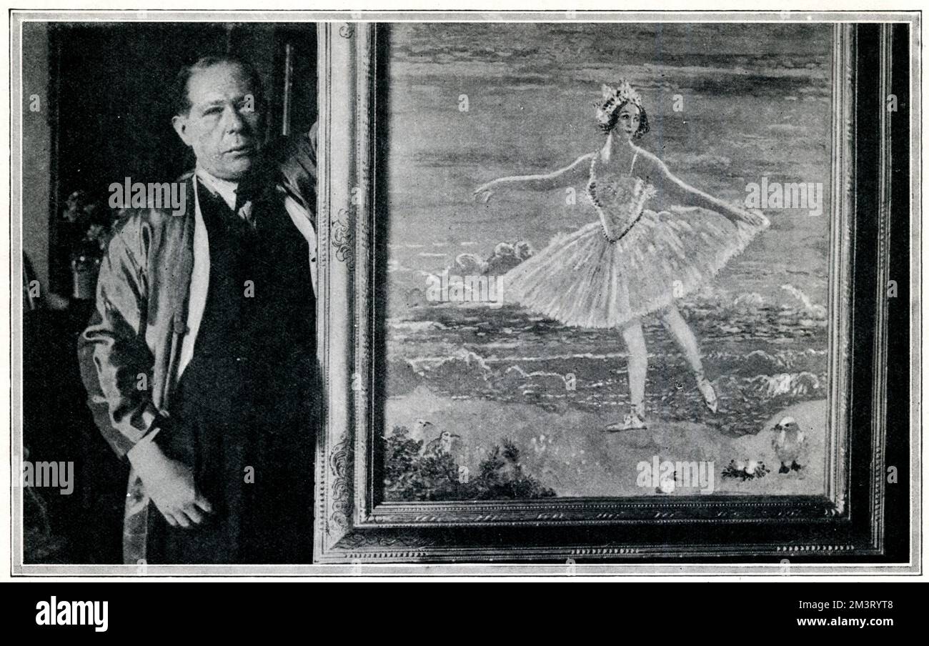 Sir William Orpen R.A. (1878 - 1931), nella foto con la sua pittura di ballerina russa Anna Pavlova, esposta alla Royal Academy nel 1931. Data: 1931 Foto Stock