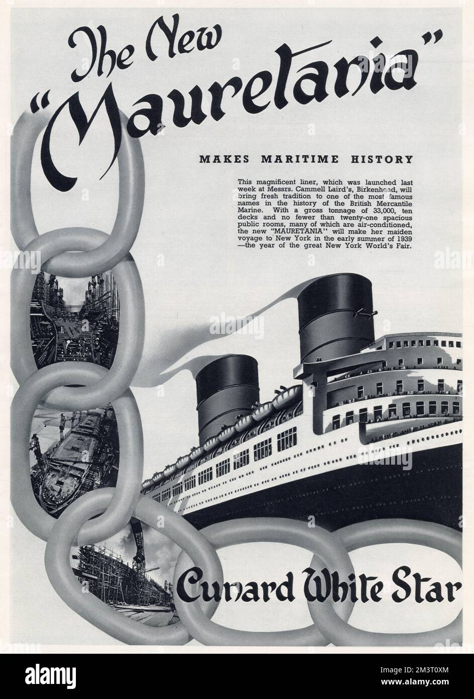 Pubblicità per RMS Mauretania, la nuova società Cunard-White Star, Ocean Liner. Foto Stock