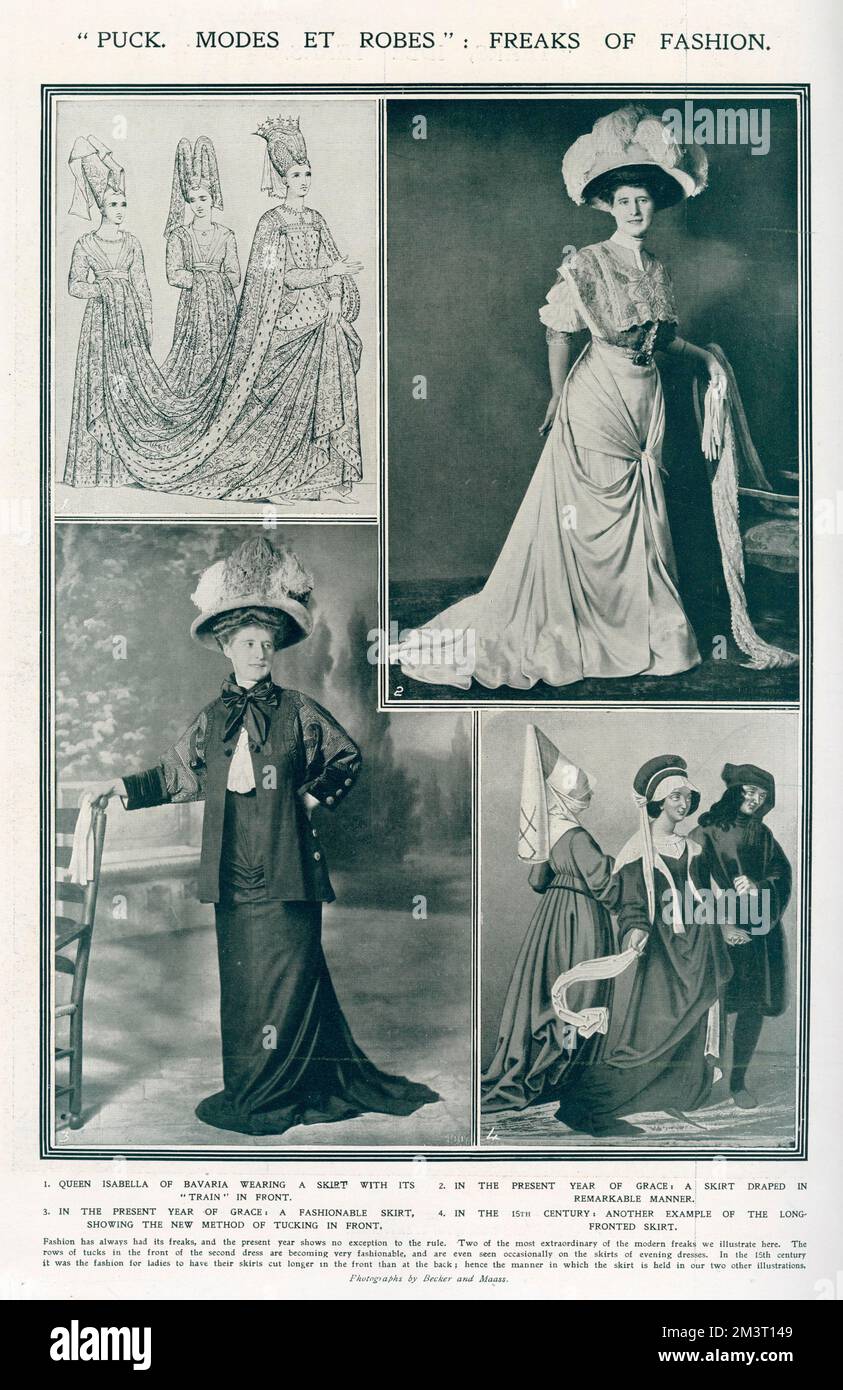 Una pagina dello schizzo che commenta come le mode del 1907 riecheggiano quelle dell'epoca medievale. Foto Stock