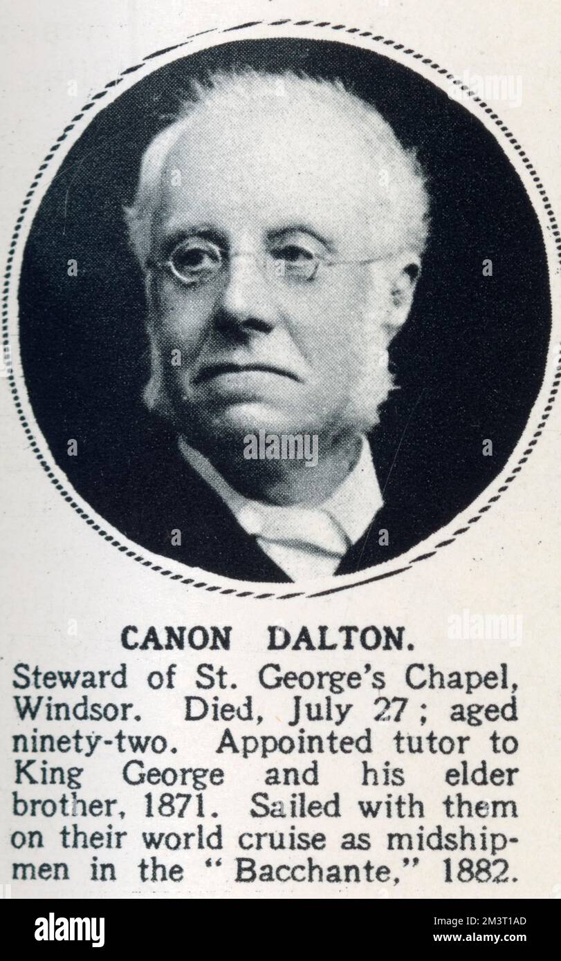Canon John Neale Dalton (1839-1931), Steward of St. George's Chapel, Windsor, e nominato tutor del futuro George V e del suo fratello maggiore, Albert Victor, nel 1871. Dalton accompagnò anche i due principi quando navigarono su una crociera mondiale sulla 'Bacchante' nel 1882. Foto Stock