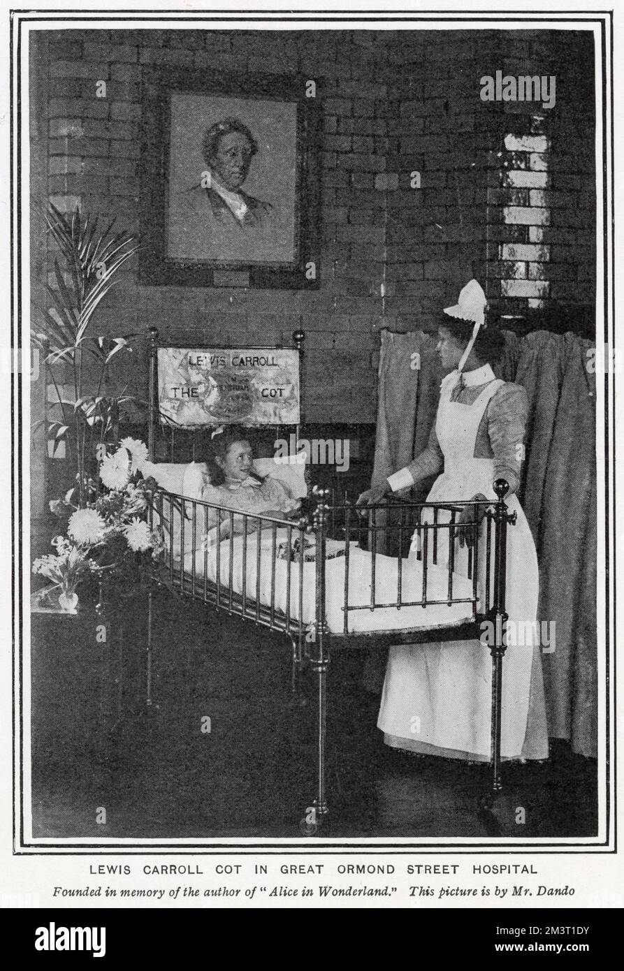 Lewis Carroll Cot nel Great Ormond Street Hospital 1900 Foto Stock