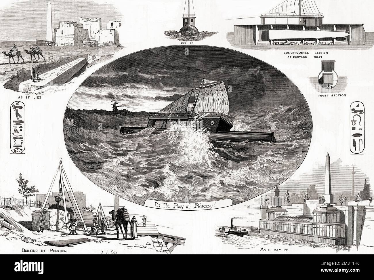 Metodo proposto per la rimozione dell'ago di Cleopatra da Alessandria e il suo trasporto via mare a Londra. Foto Stock