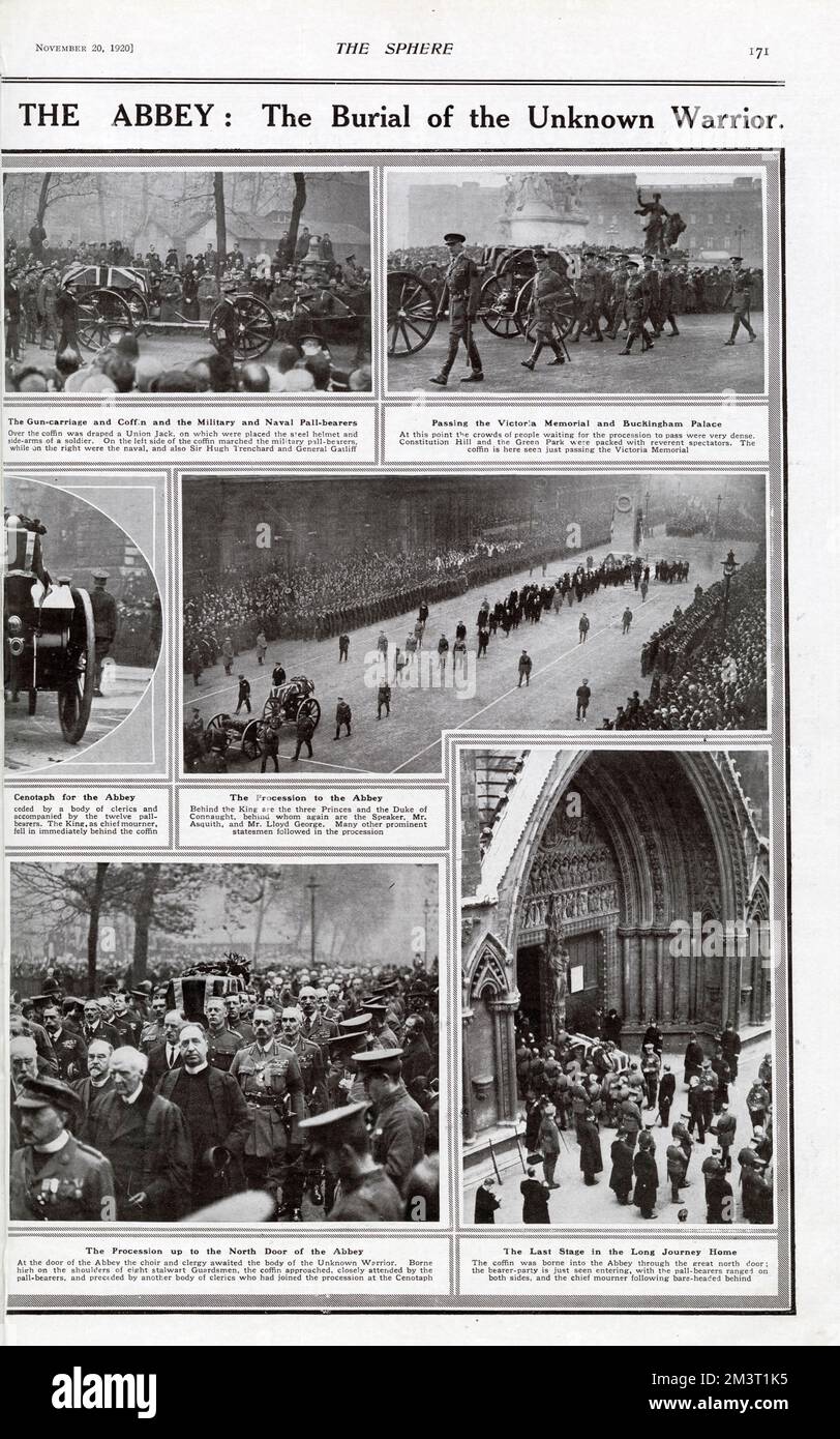 Processione dei Guerrieri sconosciuti che va all'Abbazia di Westminster 1920 Foto Stock
