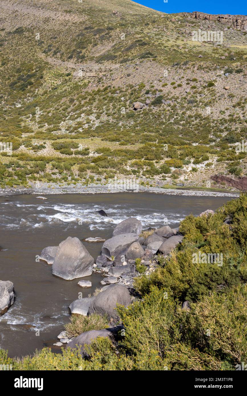 Paesaggio a Paso Vergara - attraversare il confine dal Cile all'Argentina mentre si viaggia in Sud America Foto Stock