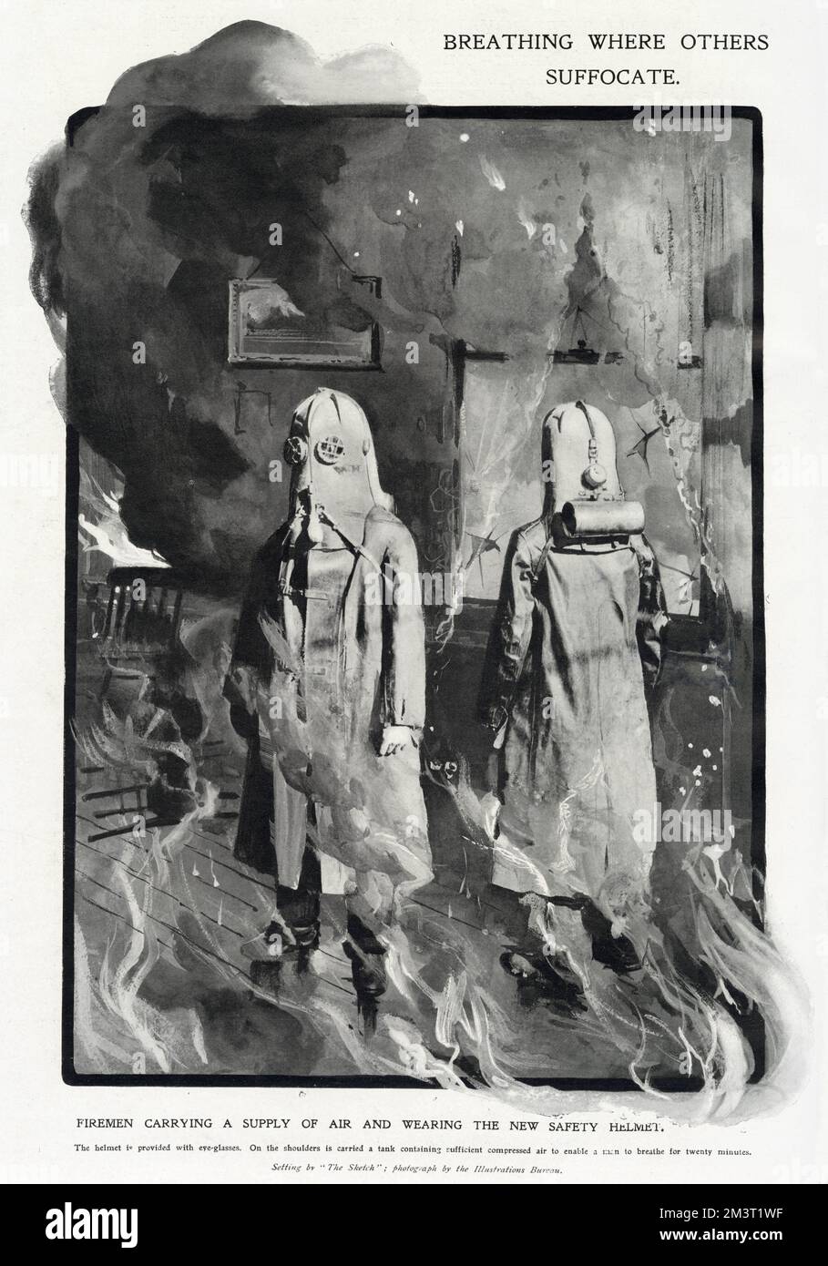 Nuovi dispositivi di respirazione per vigili del fuoco 1907 Foto Stock