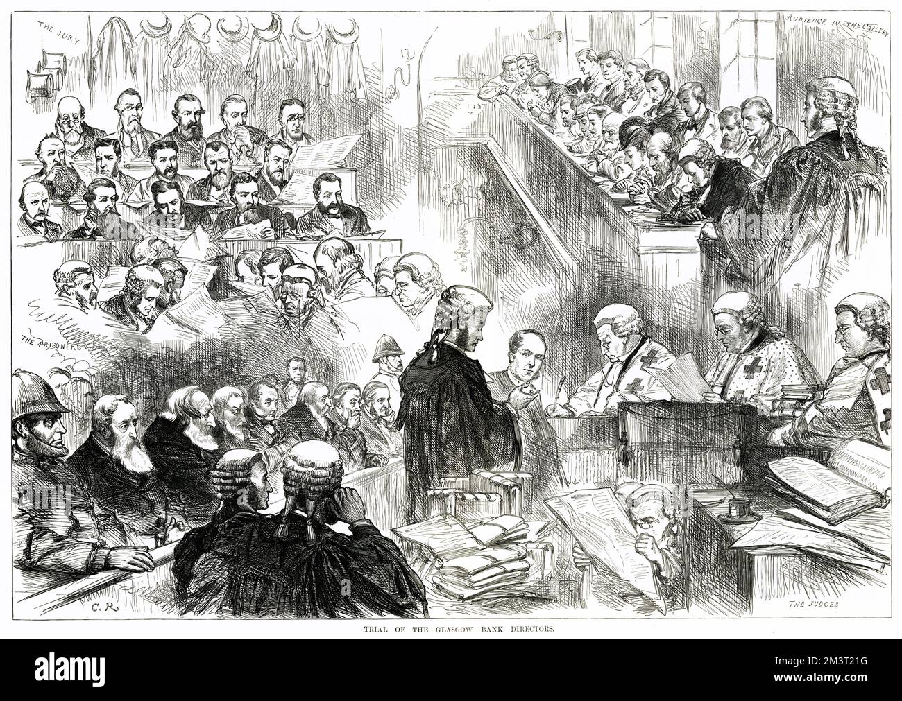 Processo dei direttori della Glasgow Bank - schizzi in tribunale. Data: 1879 Foto Stock
