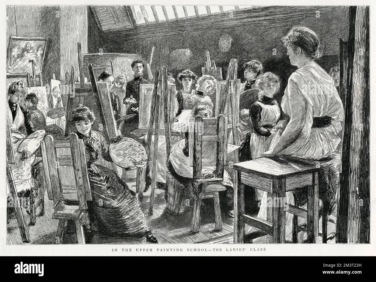 Studentesse d'arte in una classe di disegno di vita alla scuola reale dell'Accademia. Data: 1889 Foto Stock