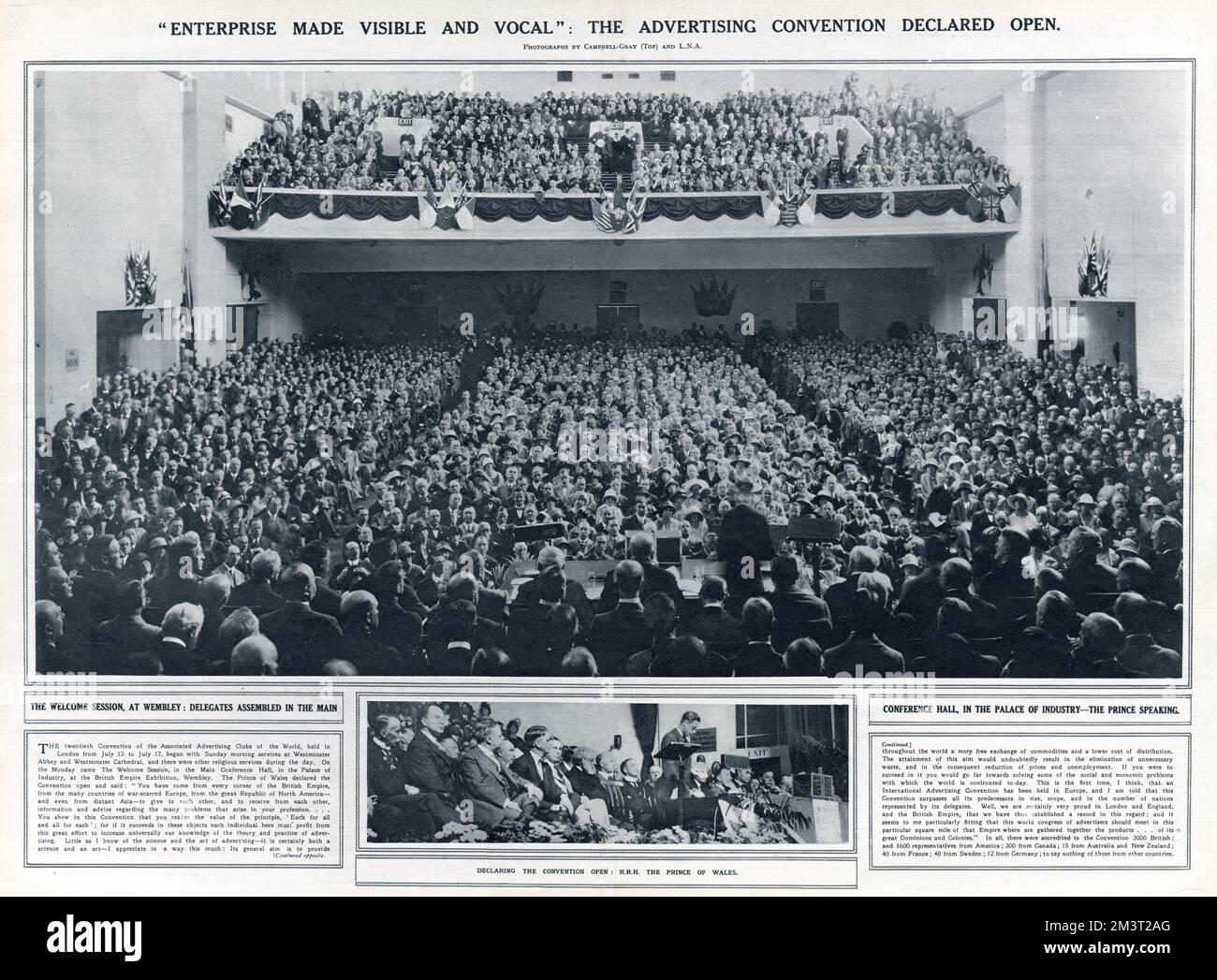 La Convenzione Internazionale di Pubblicità, che dichiara aperta la Convenzione S.R.H. il Principe del Galles a Wembley, Londra. Foto Stock