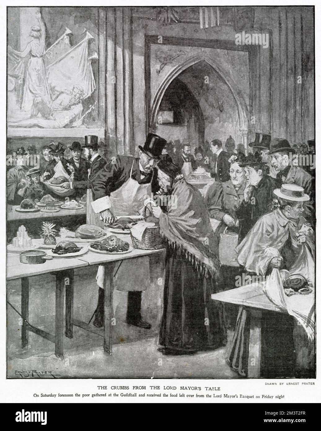 I poveri si riunirono nella Guildhall e ricevettero il cibo rimasto dal banchetto del Signore maggiore. Foto Stock