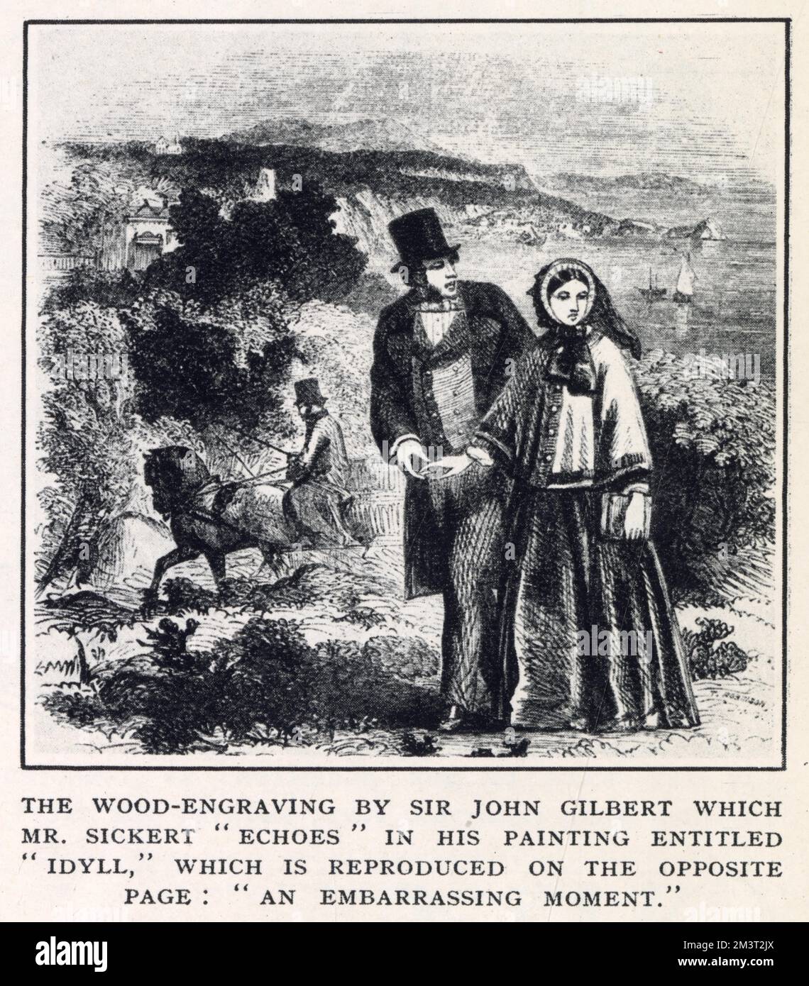 Incisione di Sir John Gilbert, apparsa nel 1932 nell'Illustrated London News per mostrare come il pittore Richard Sickert usò le incisioni di Gilbert come base per una serie di dipinti che chiamò "echi inglesi". Gilbert fu uno dei primi collaboratori dell'ILN e fu un punto di forza della pubblicazione durante i suoi primi decenni. Foto Stock