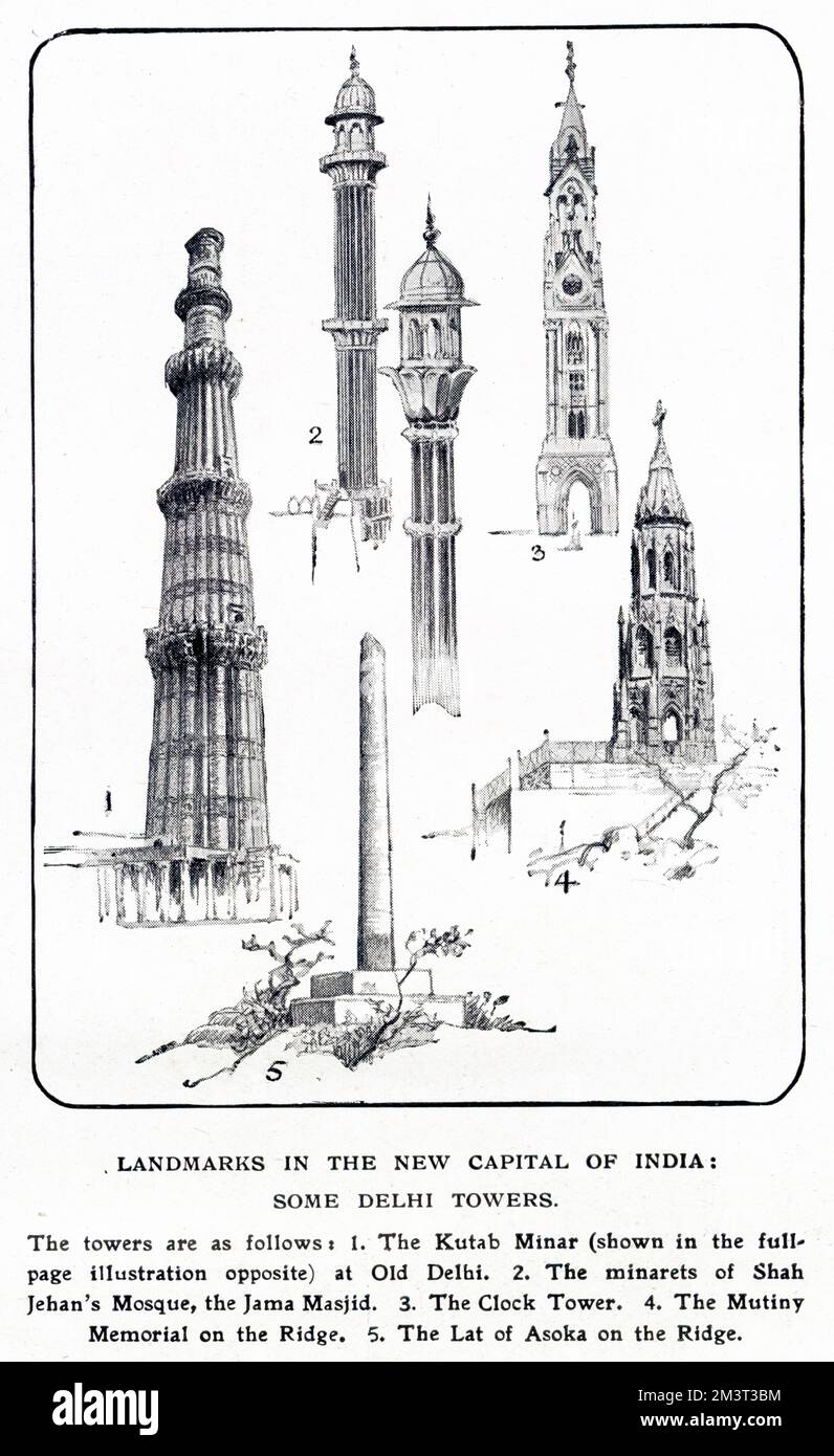 Alfred Hugh Fisher, Vignette dell'Impero XIV. Delhi, la nuova-vecchia capitale dell'India - punti di riferimento nella nuova capitale dell'India: Alcune torri di Delhi. Foto Stock
