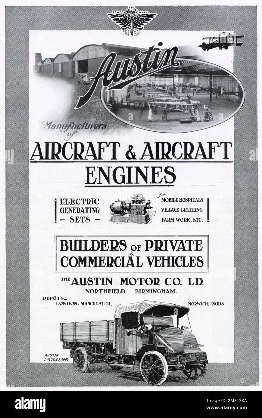 Austin era una grande e rispettata azienda che produceva automobili, autocarri e una gamma di motori. Durante la prima guerra mondiale l'azienda stava realizzando gruppi elettrogeni, conchiglie, parti per granate a mano, camion da tre tonnellate, ambulanze e molti altri elementi vitali per lo sforzo bellico. Foto Stock