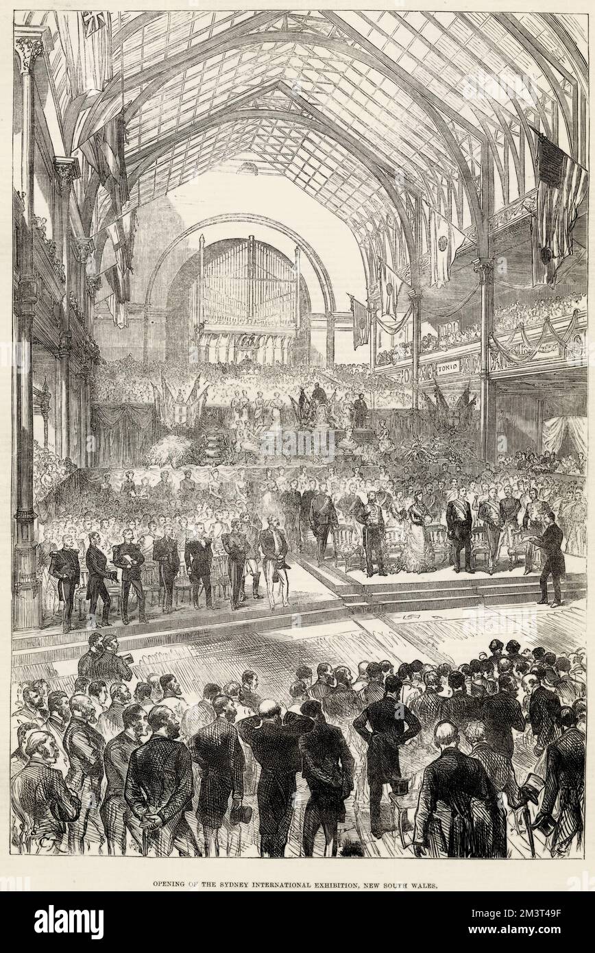 Apertura della Mostra Internazionale di Sydney 1879, nuovo Galles del Sud, Australia, da parte di Lord Augustus Loftus, Governatore del nuovo Galles del Sud. Foto Stock