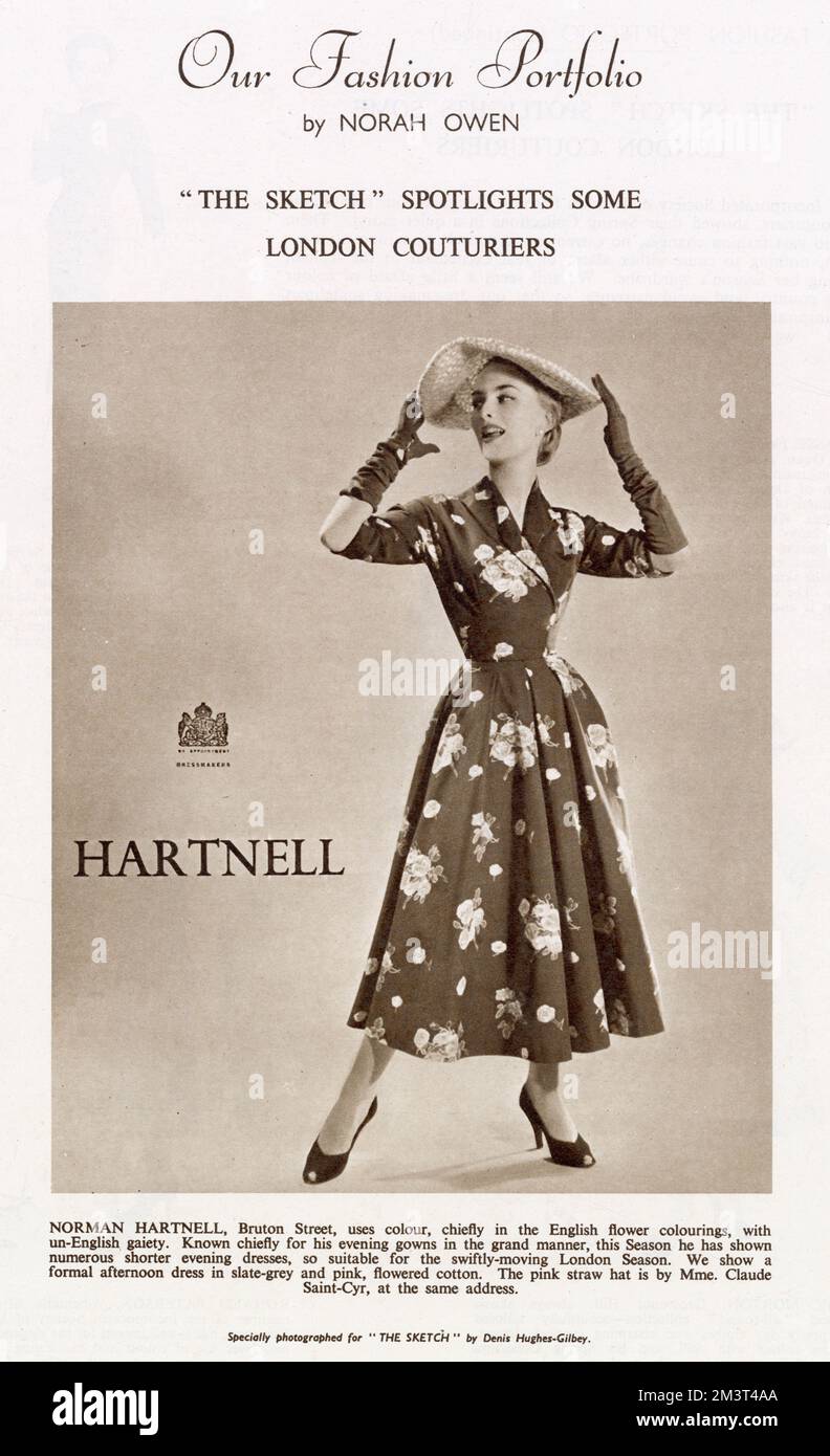 Abito floreale pomeridiano di Norman Hartnell 1954 Foto Stock